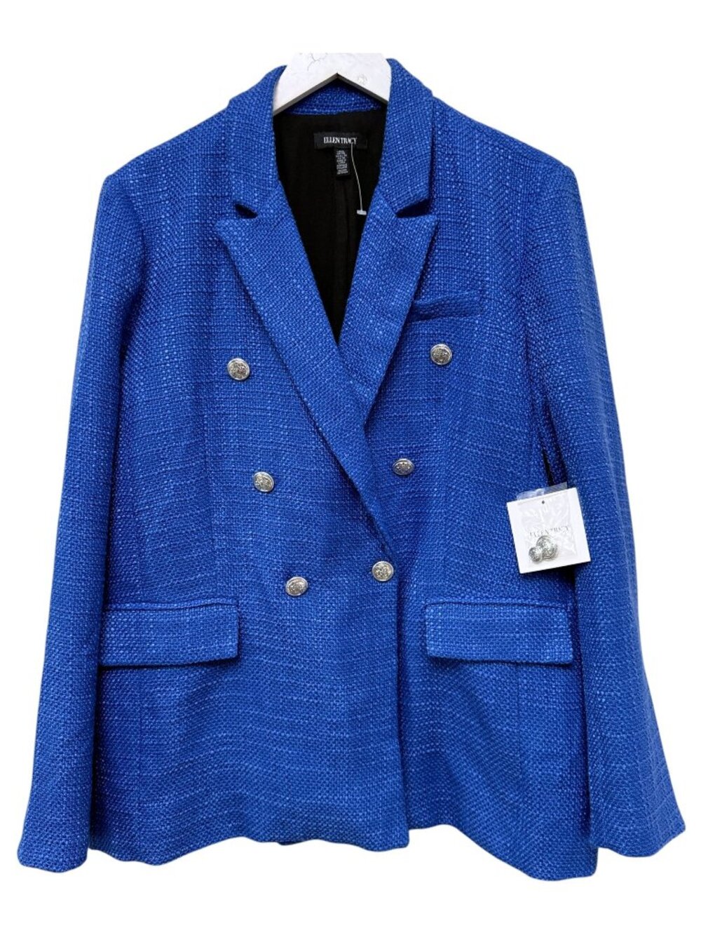 Ellen Tracy Boucle Blazer Size XL Cobalt Blue Double Breasted Womens Jacket NWT - Picture 2 of 14